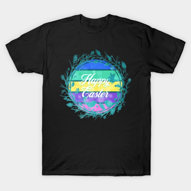 Happy Easter Retro Sunset Floral Frame T-Shirt by mythikcreationz